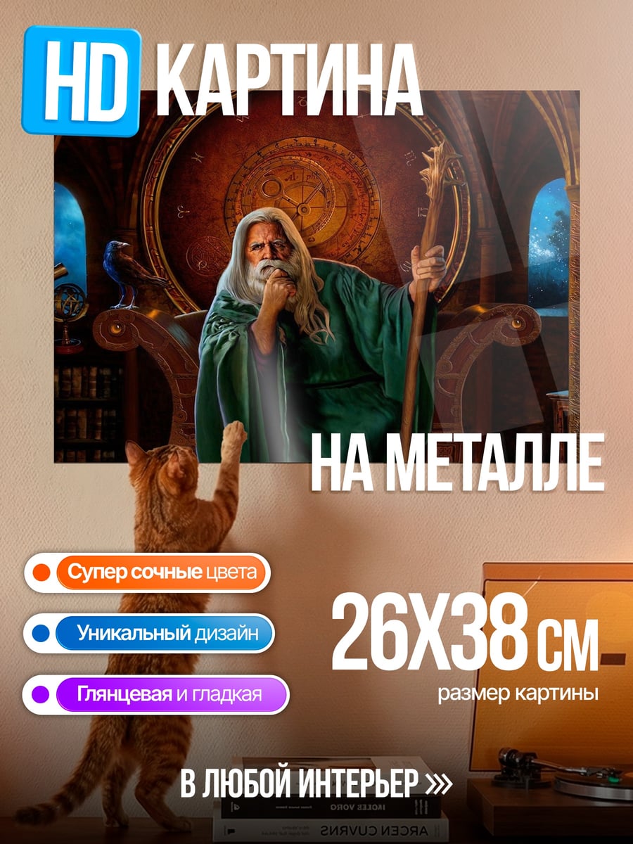 Картина на металле Старый маг с посохом