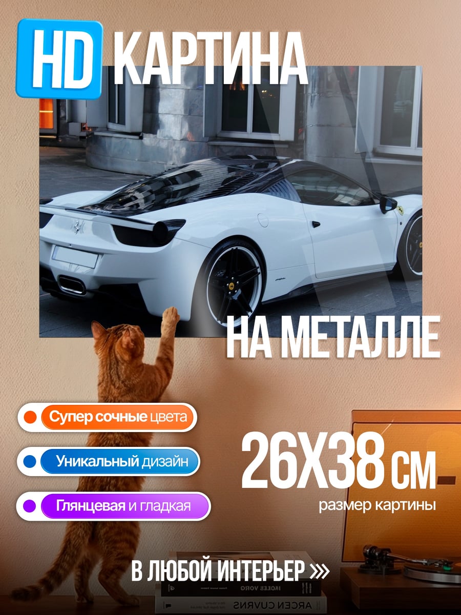 Картина на металле Белое спортивное купе