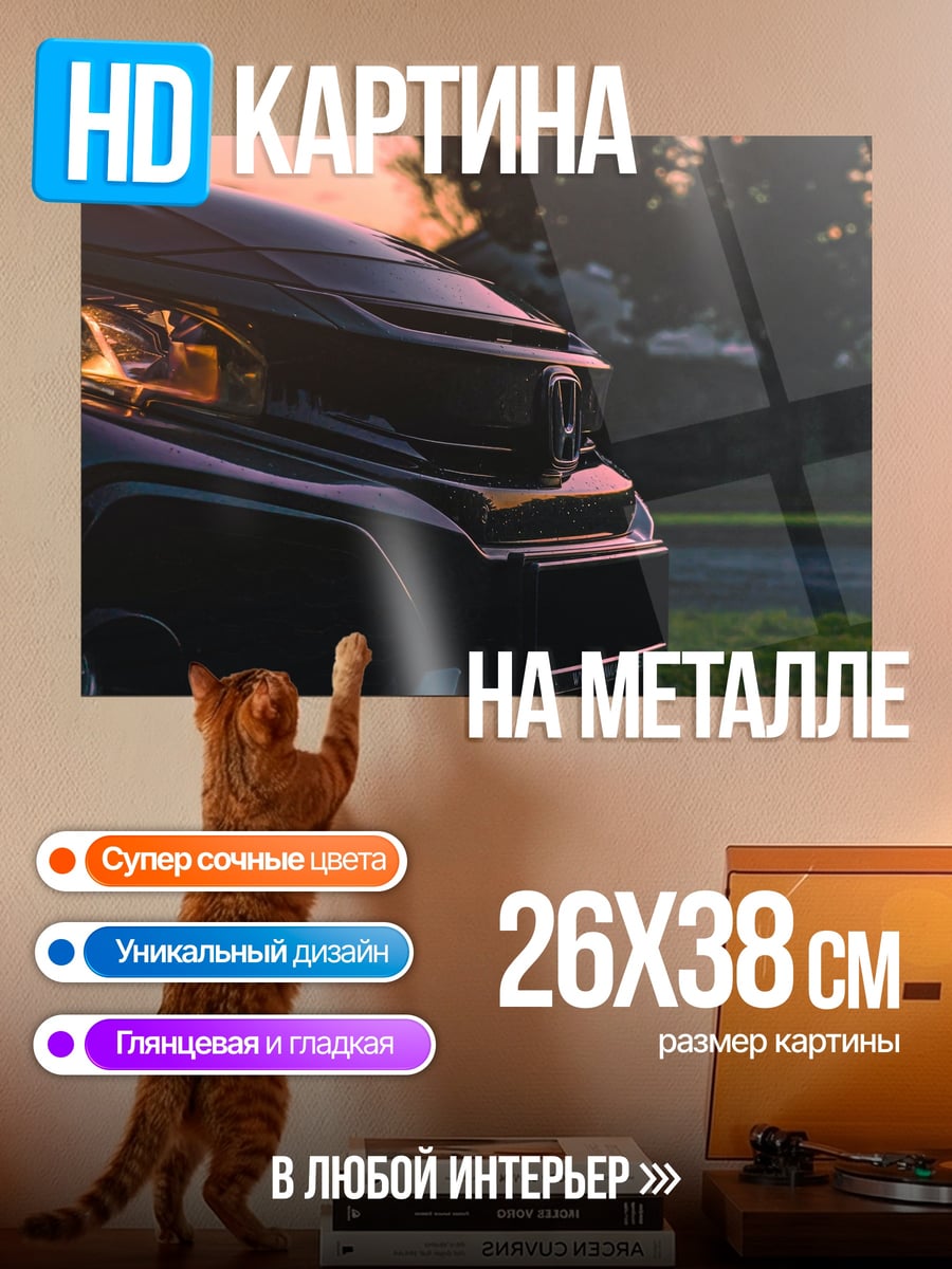 Картина на металле Спортивный автомобиль на закате
