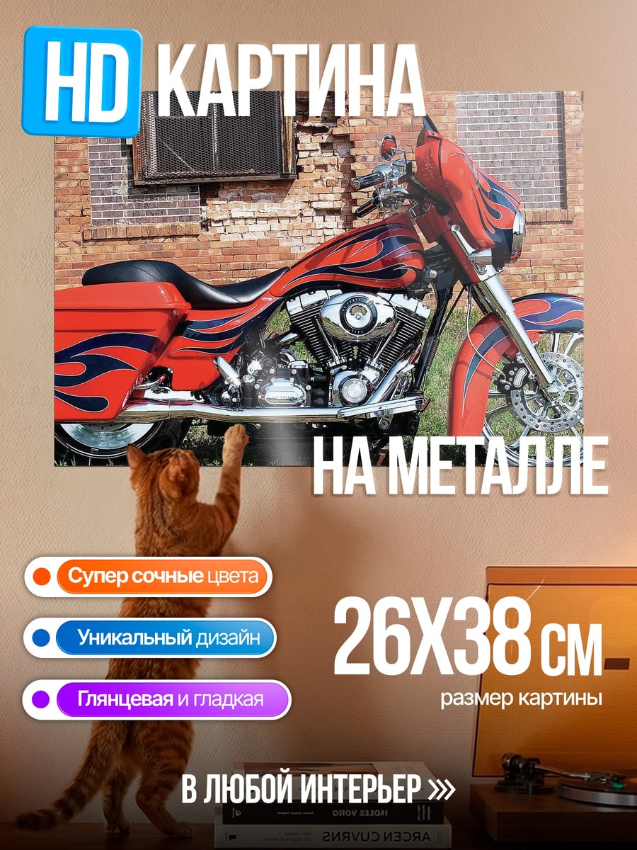 Картина на металле Мотоцикл с огнем