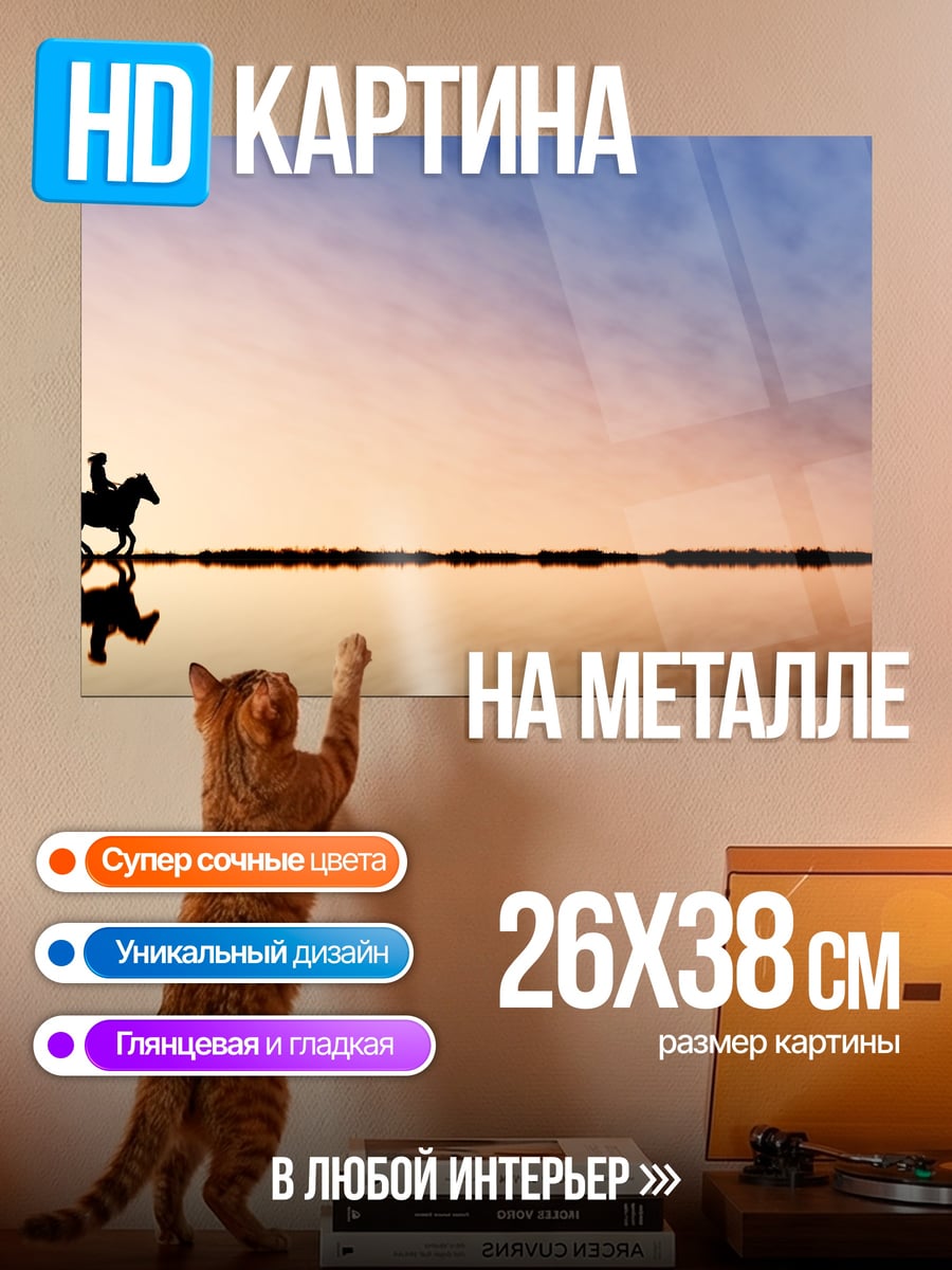 Картина на металле всадник на закате