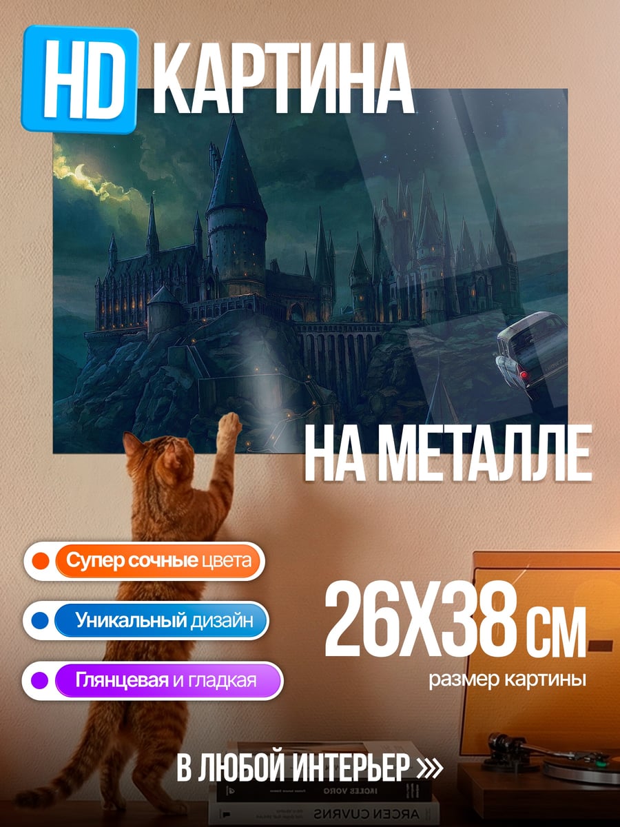 Картина на металле замок Хогвартс ночью