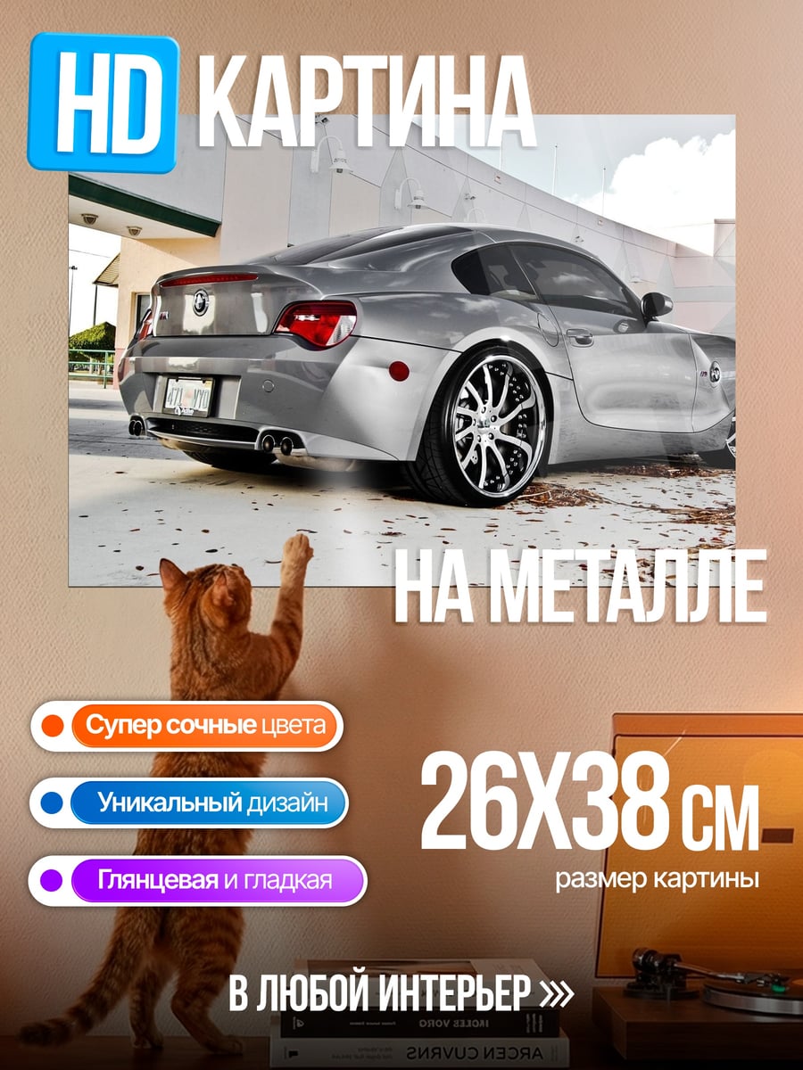 Картина на металле Серебристый спорткар