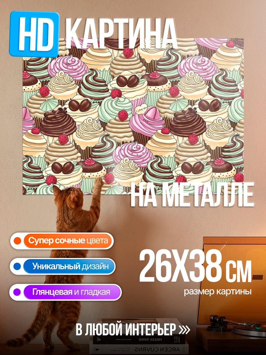 Картина на металле Сладкие капкейки узор