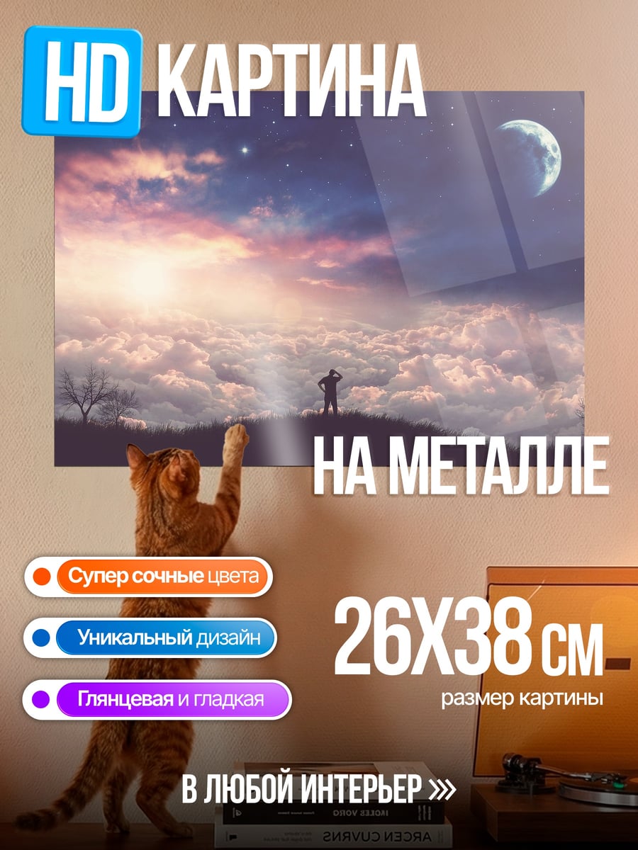 Картина на металле Человек на холме звёзды