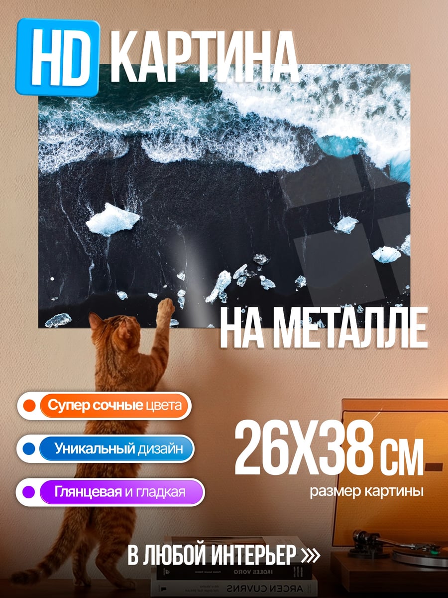 Картина на металле черный пляж айсберги