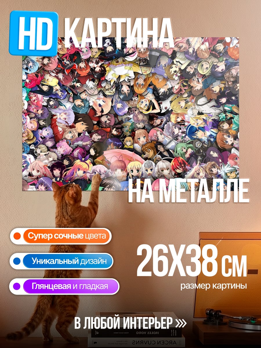 Картина на металле Коллаж аниме персонажей
