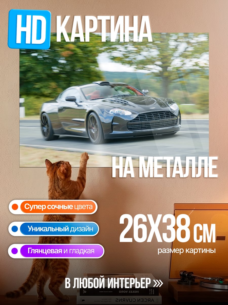 Картина на металле Спортивный автомобиль на дороге