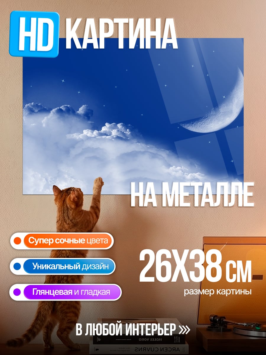 Картина на металле Ночное небо с луной
