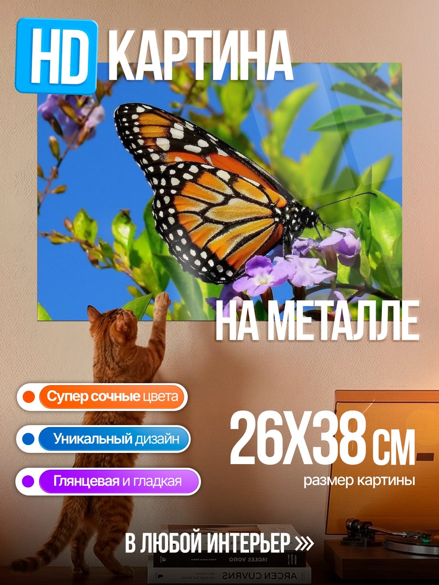 Картина на металле бабочка на цветке