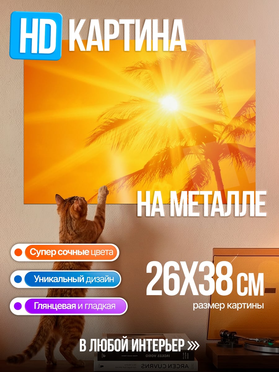 Картина на металле Пальма солнце жара
