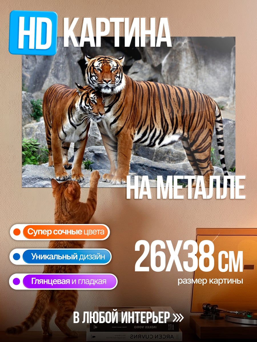 Картина на металле Два тигра