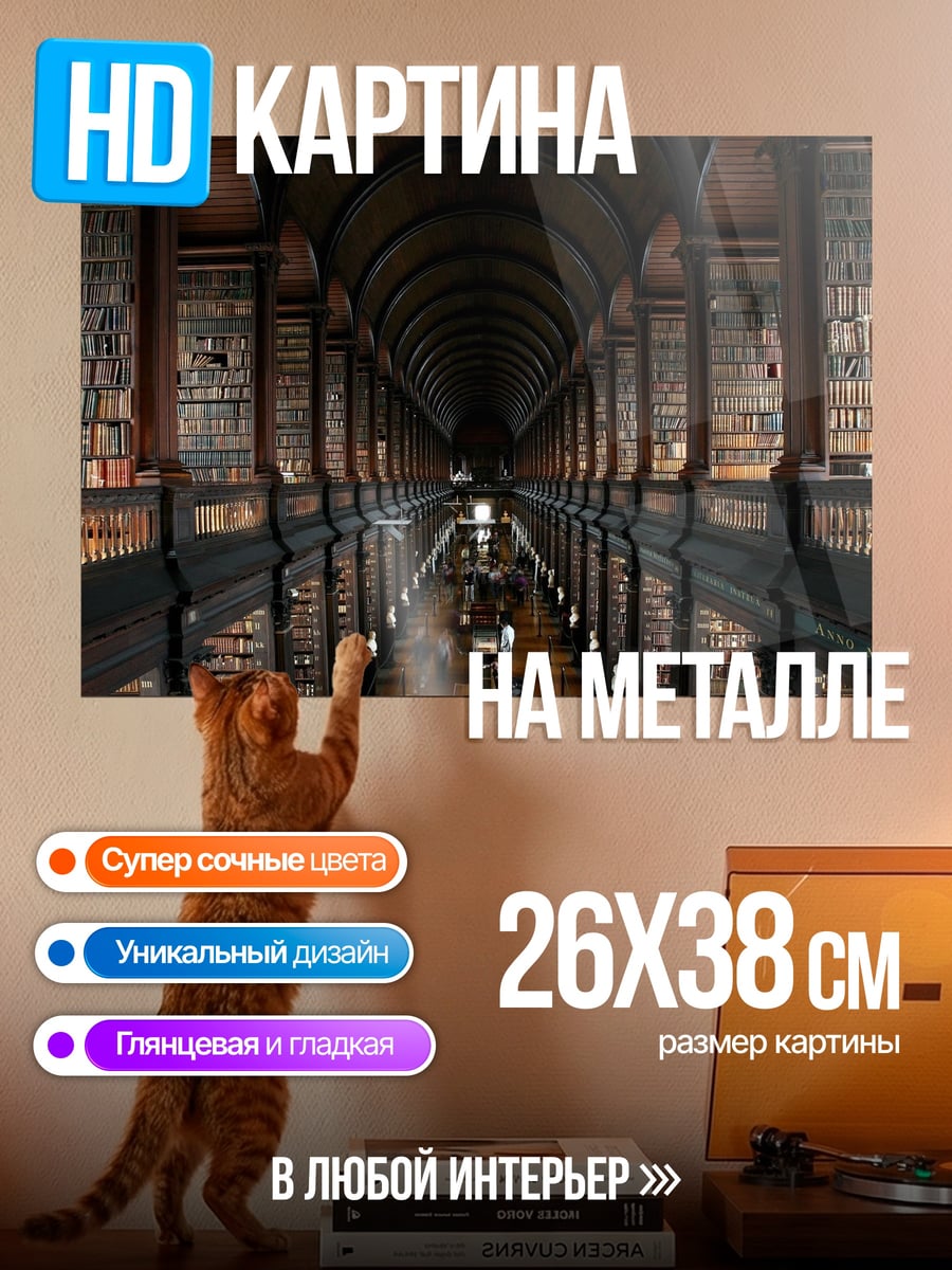 Картина на металле Старая библиотека