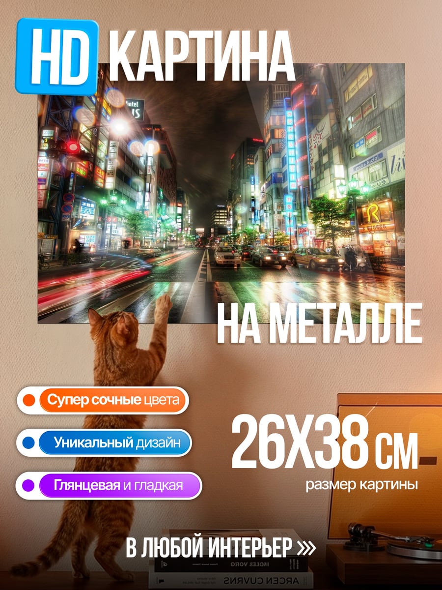Картина на металле Неоновый Токио ночью
