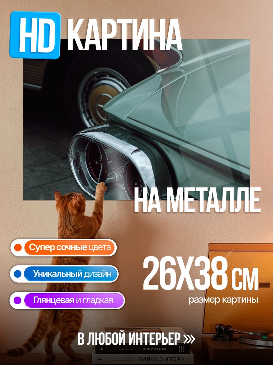 Картина на металле Ретро автомобили хвост