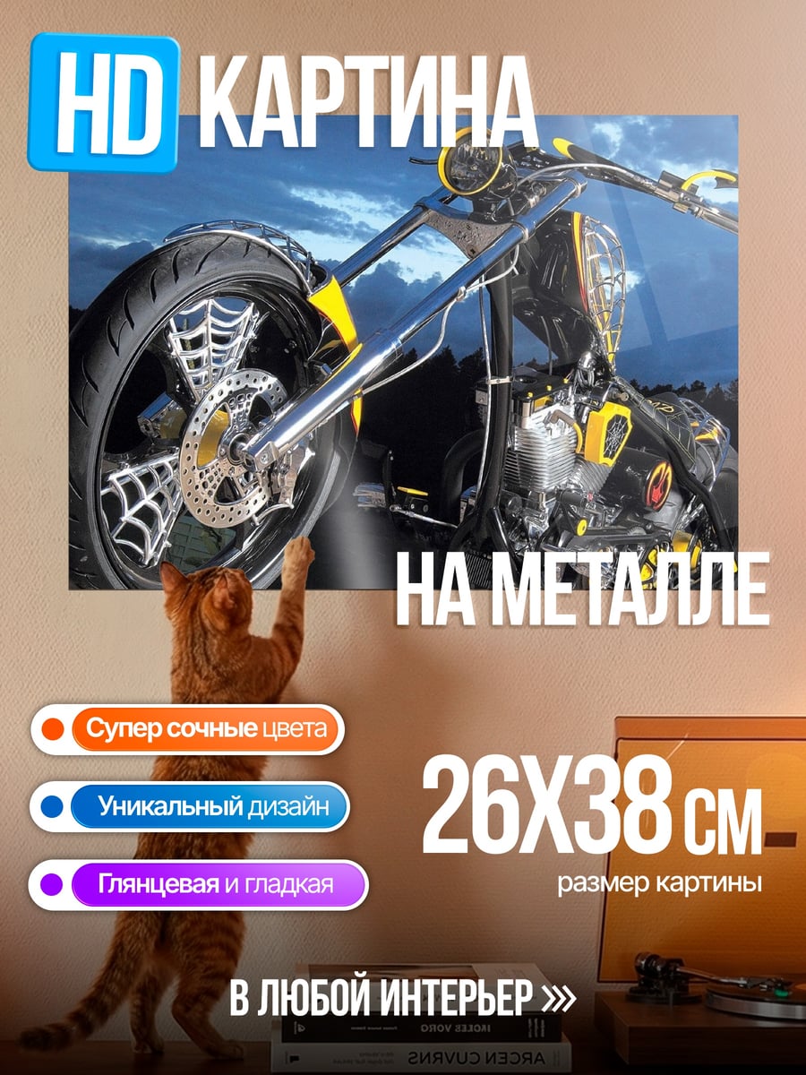 Картина на металле Кастомный мотоцикл паутина