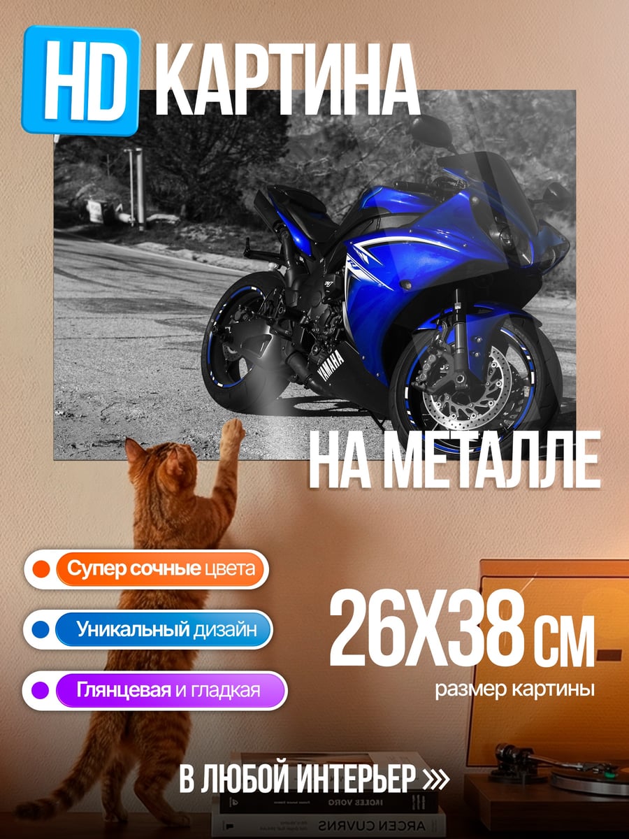 Картина на металле Синий спортбайк