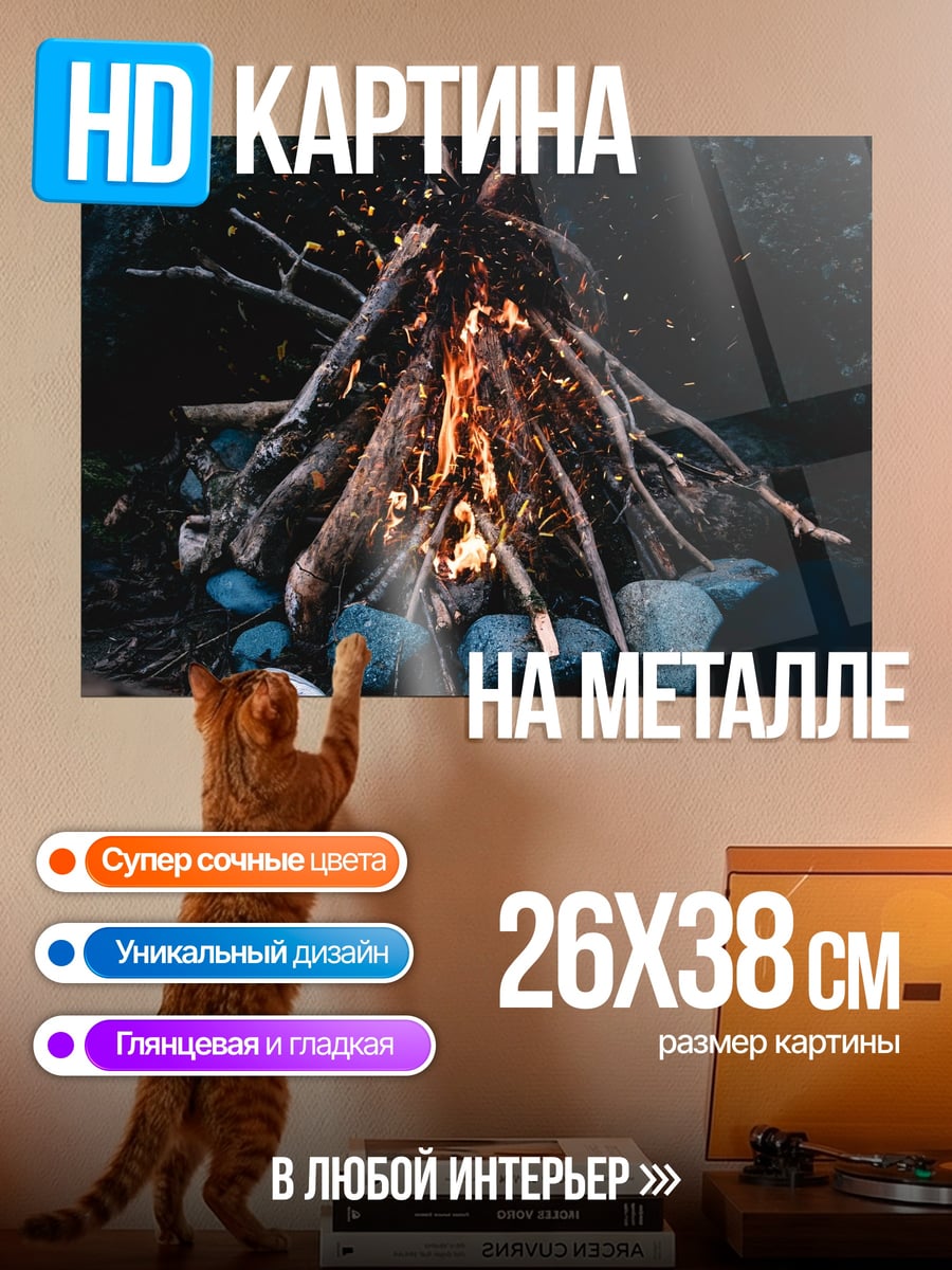 Картина на металле ночной костер
