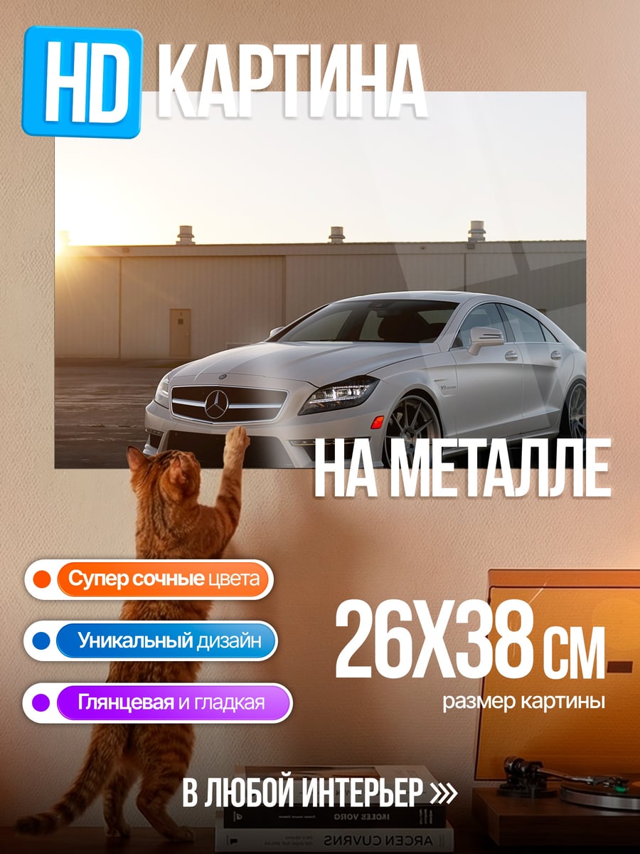 Картина на металле белый седан