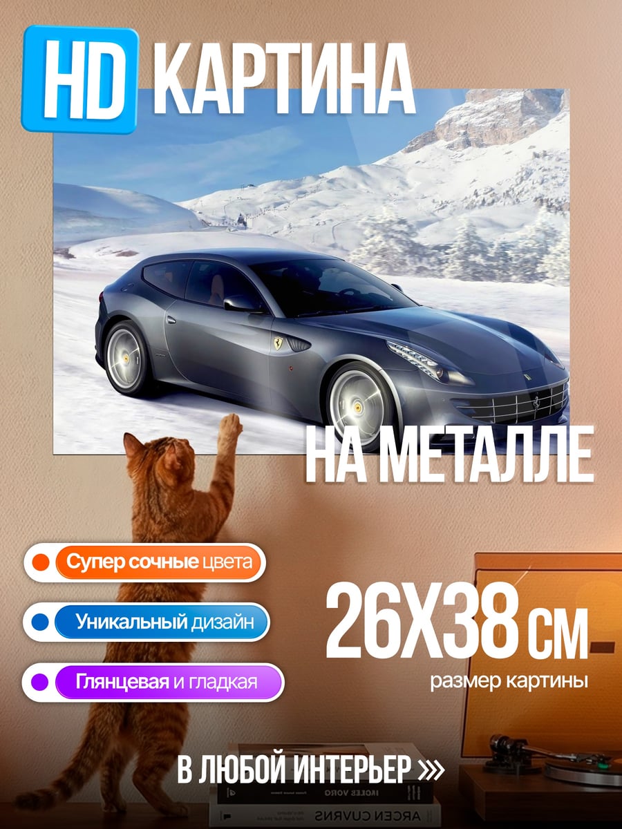 Картина на металле серый феррари