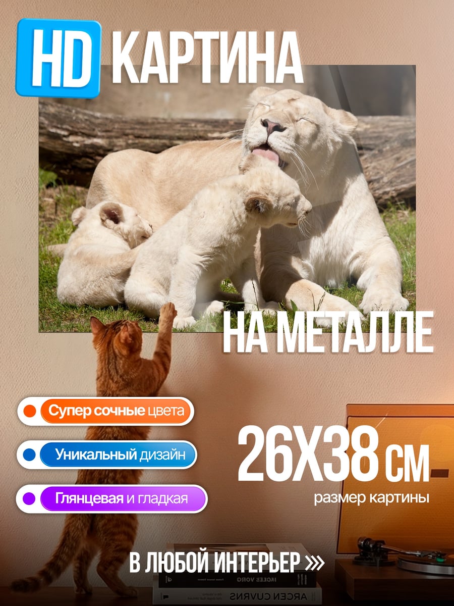 Картина на металле Львица с детенышами