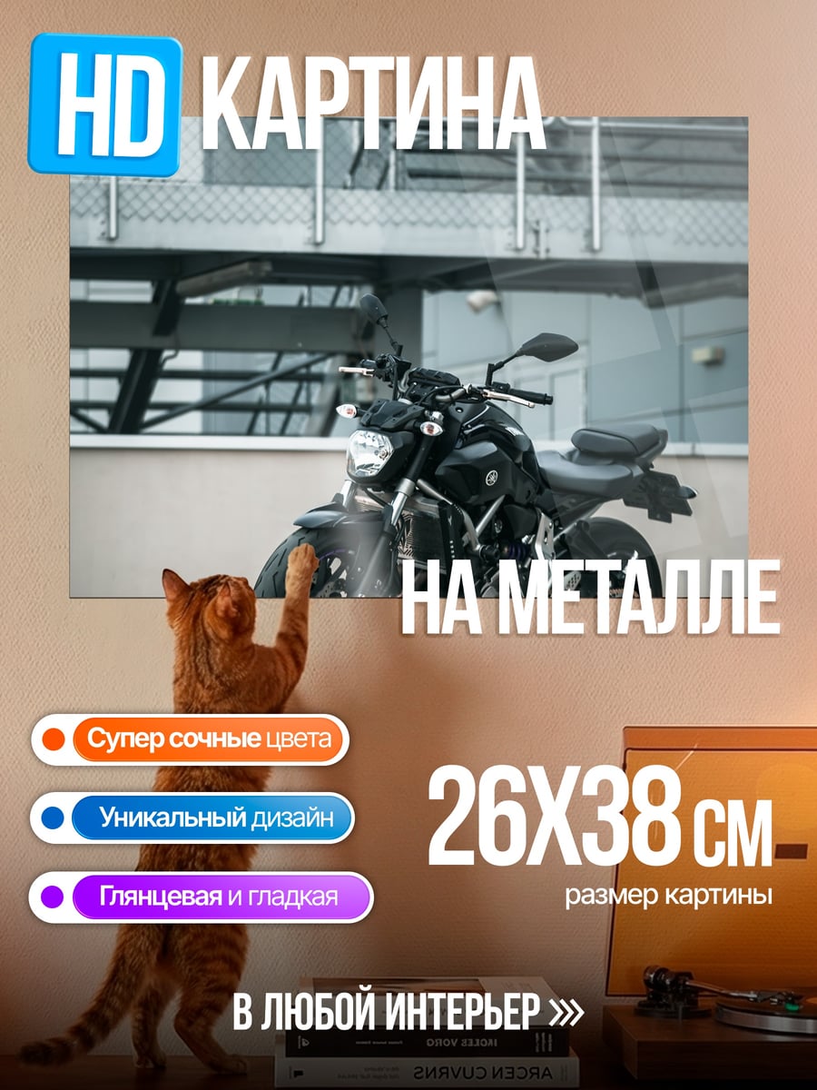 Картина на металле Черный мотоцикл