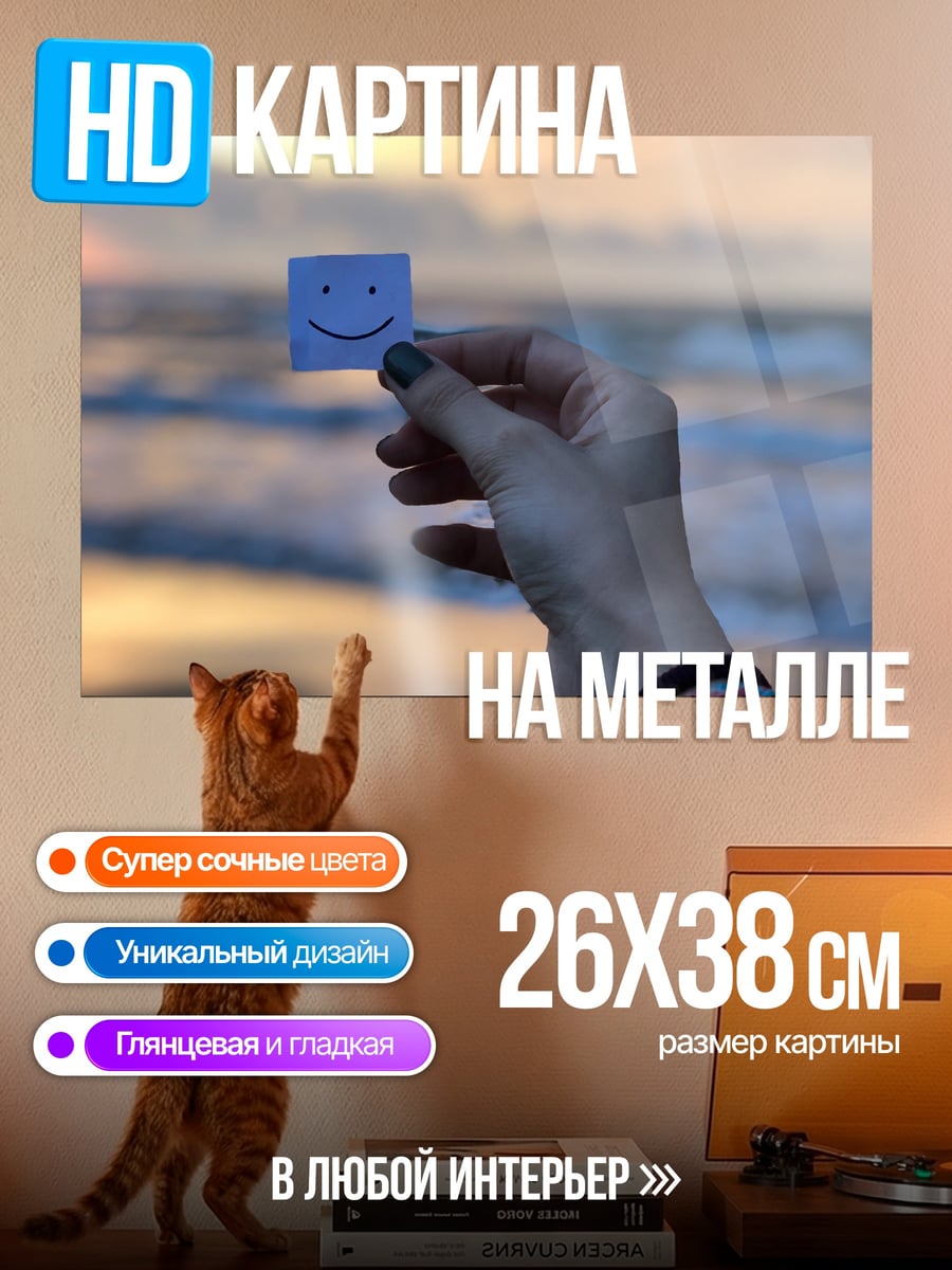 Картина на металле Смайлик на закате