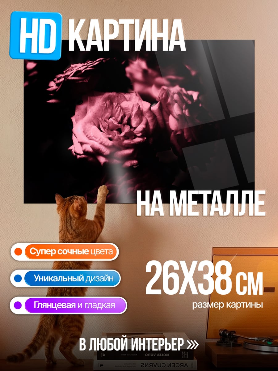 Картина на металле роза в темноте