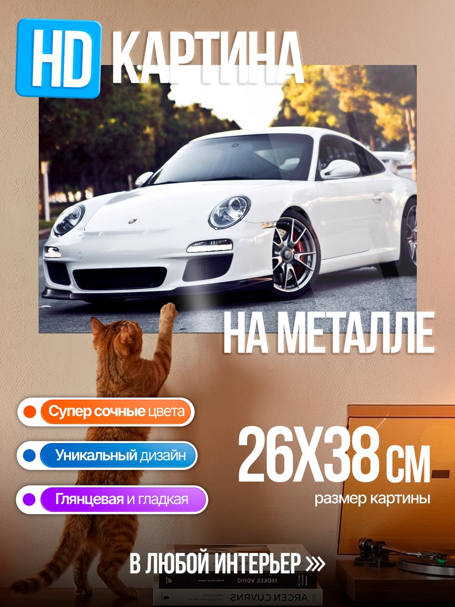 Картина на металле Белый Порше