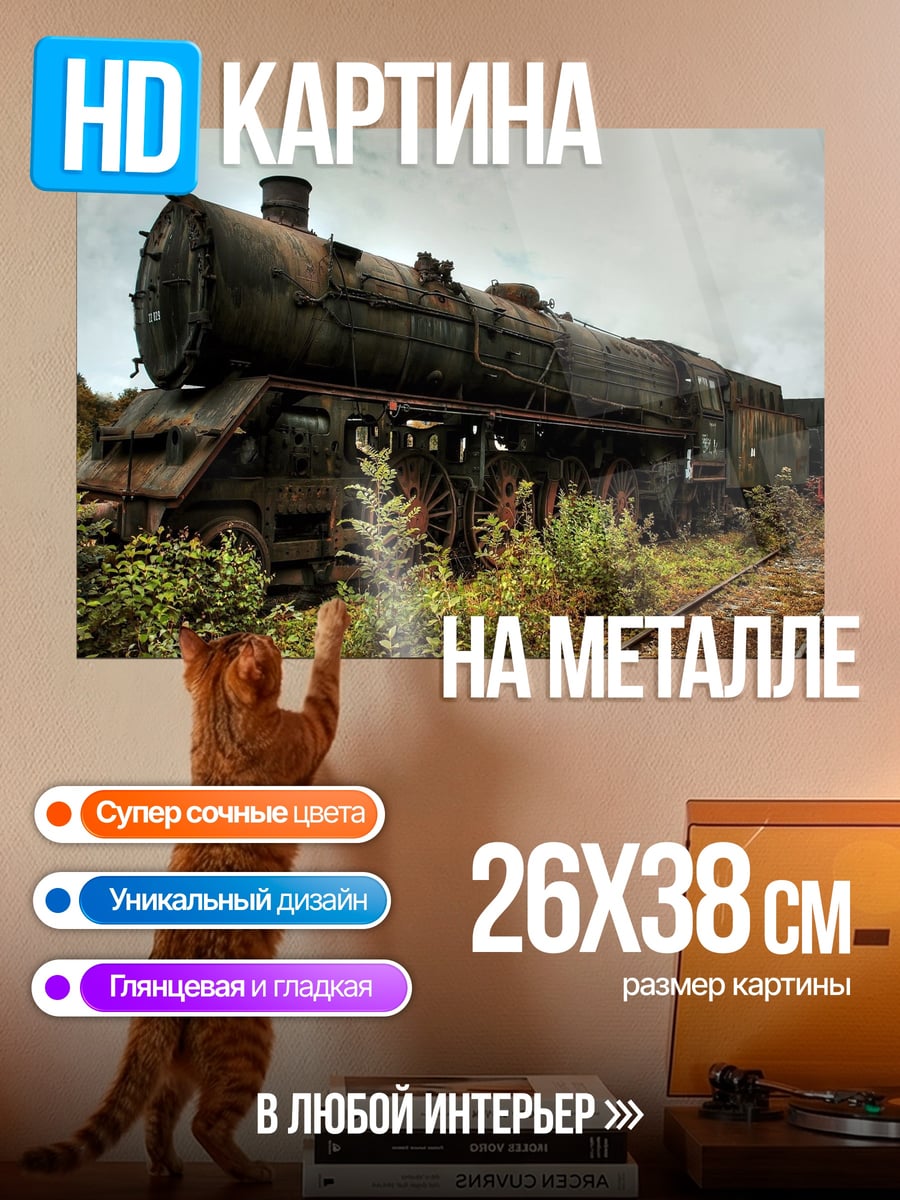 Картина на металле Заброшенный паровоз