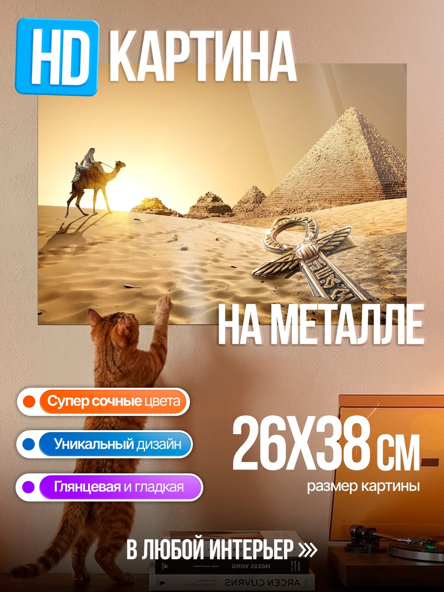 Картина на металле Египетские пирамиды верблюд