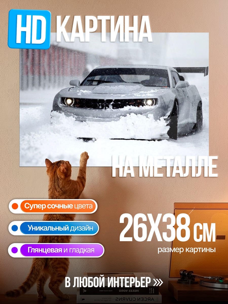 Картина на металле Спортивный автомобиль в снегу