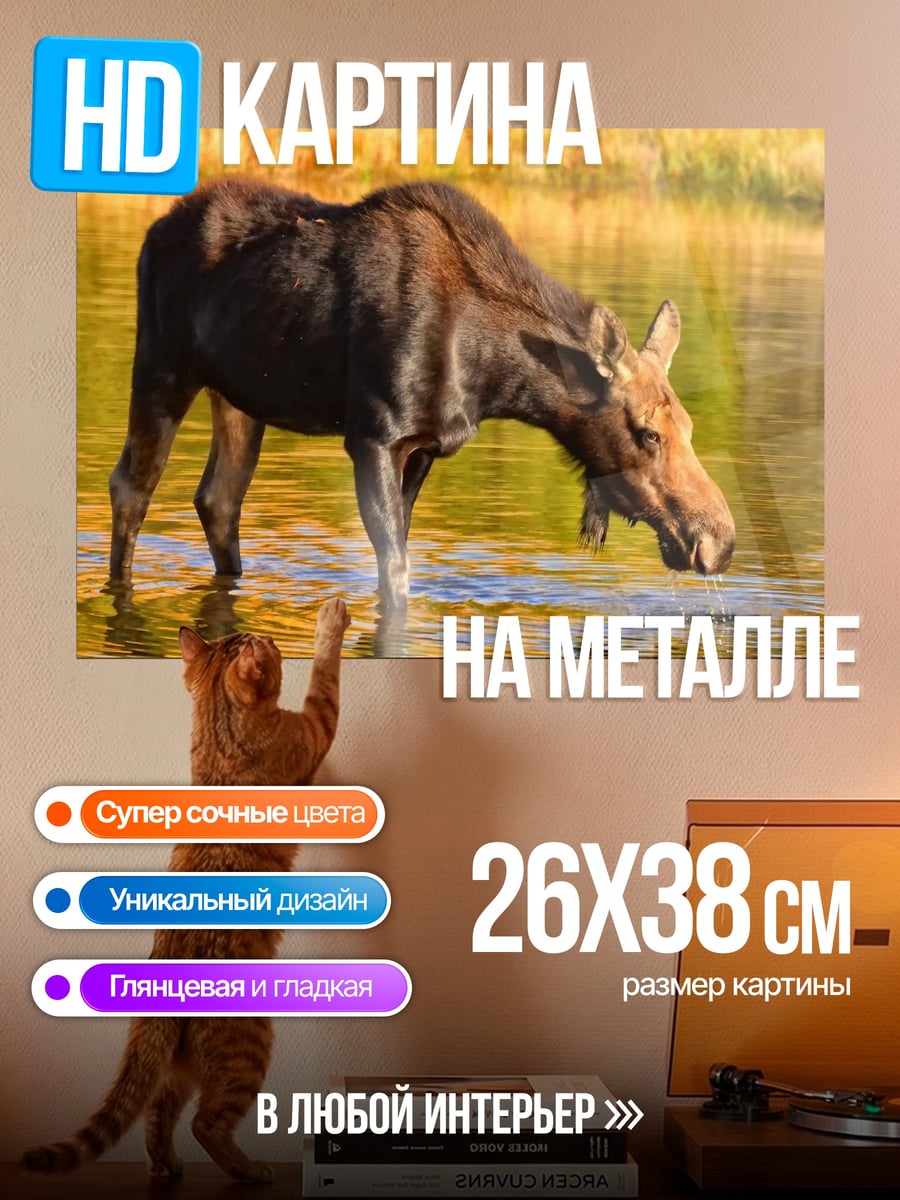 Картина на металле Лось у водоема