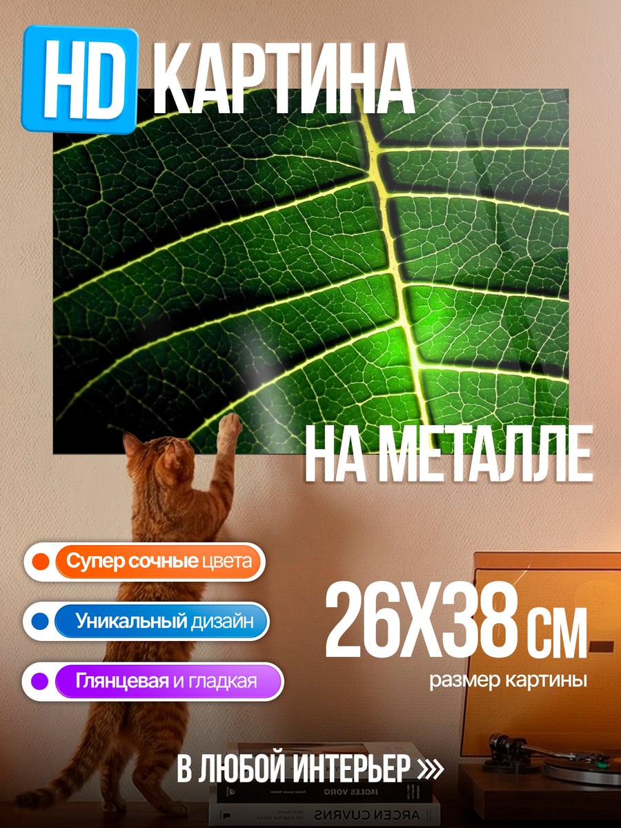 Картина на металле Зеленый лист