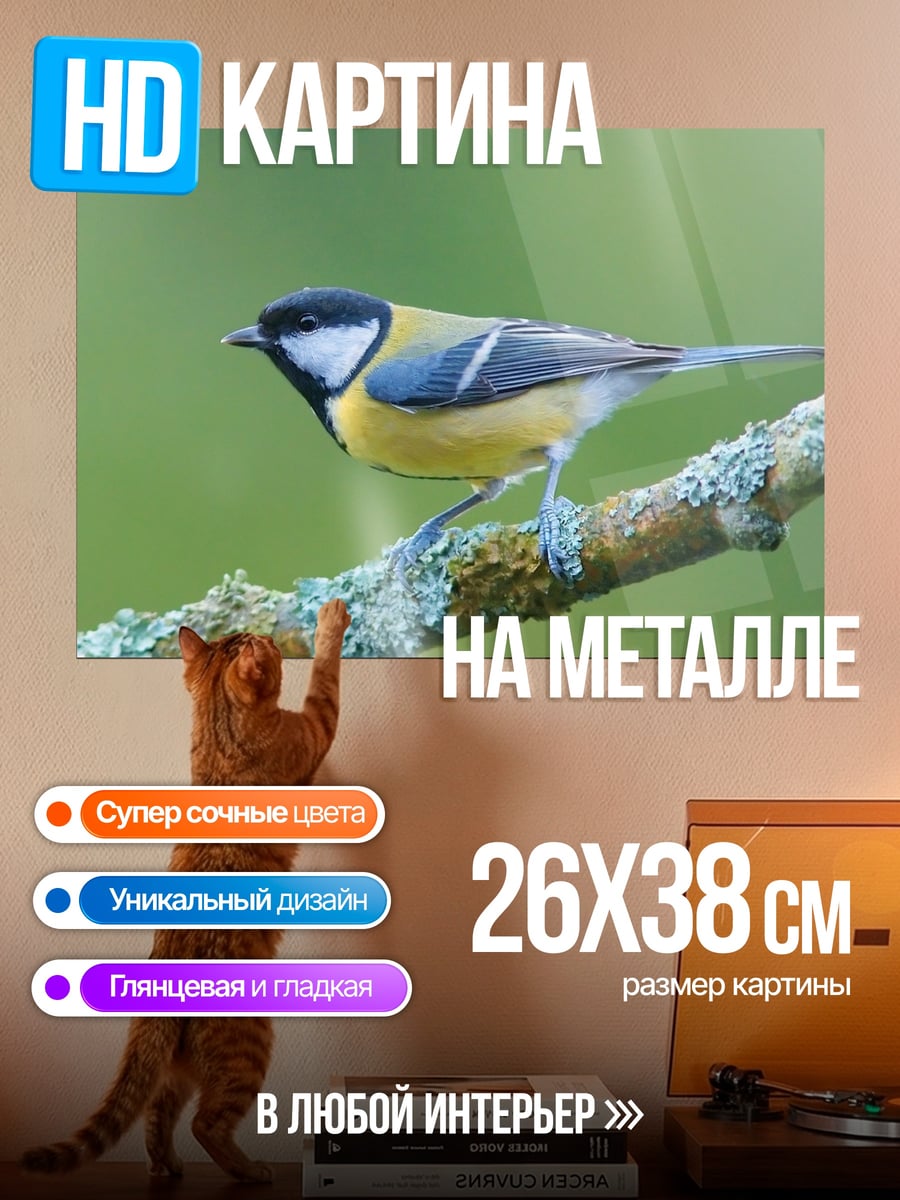 Картина на металле Синица на ветке
