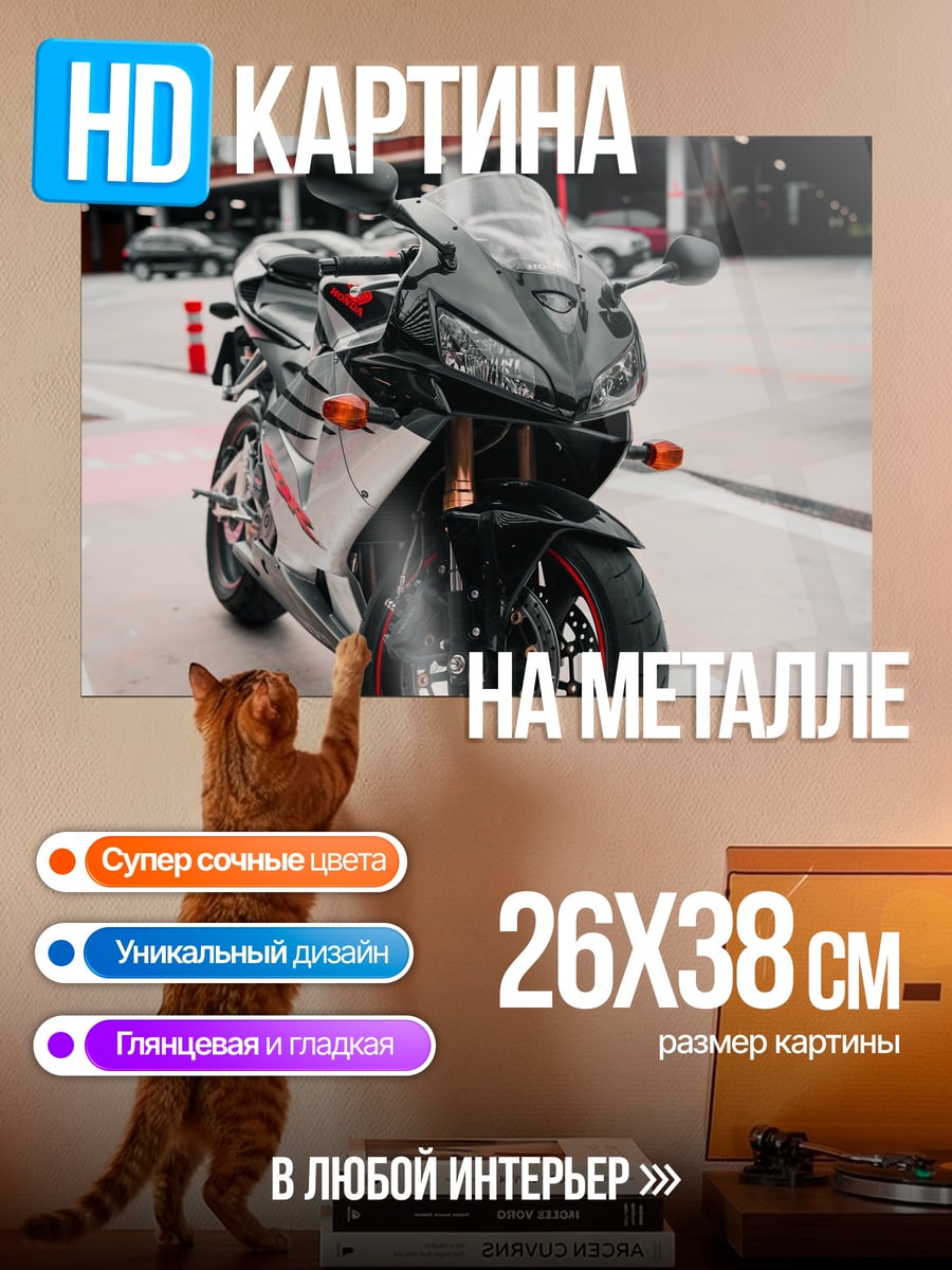 Картина на металле Спортивный мотоцикл черный