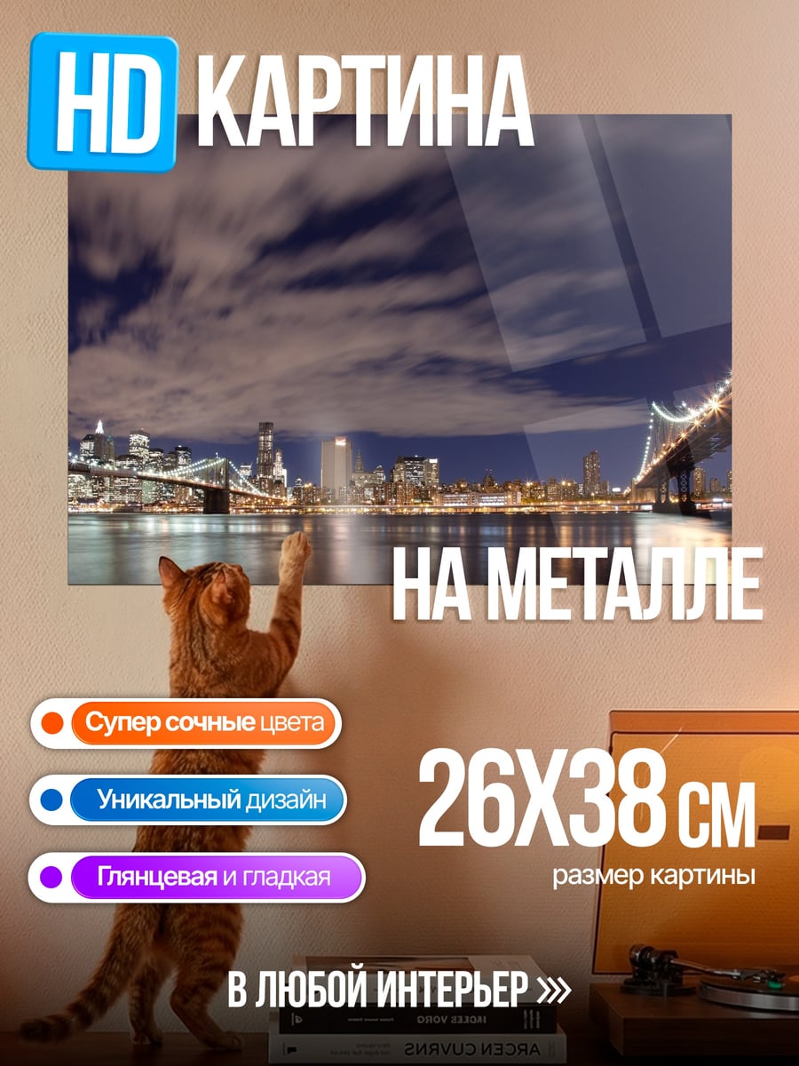 Картина на металле Ночной город мосты