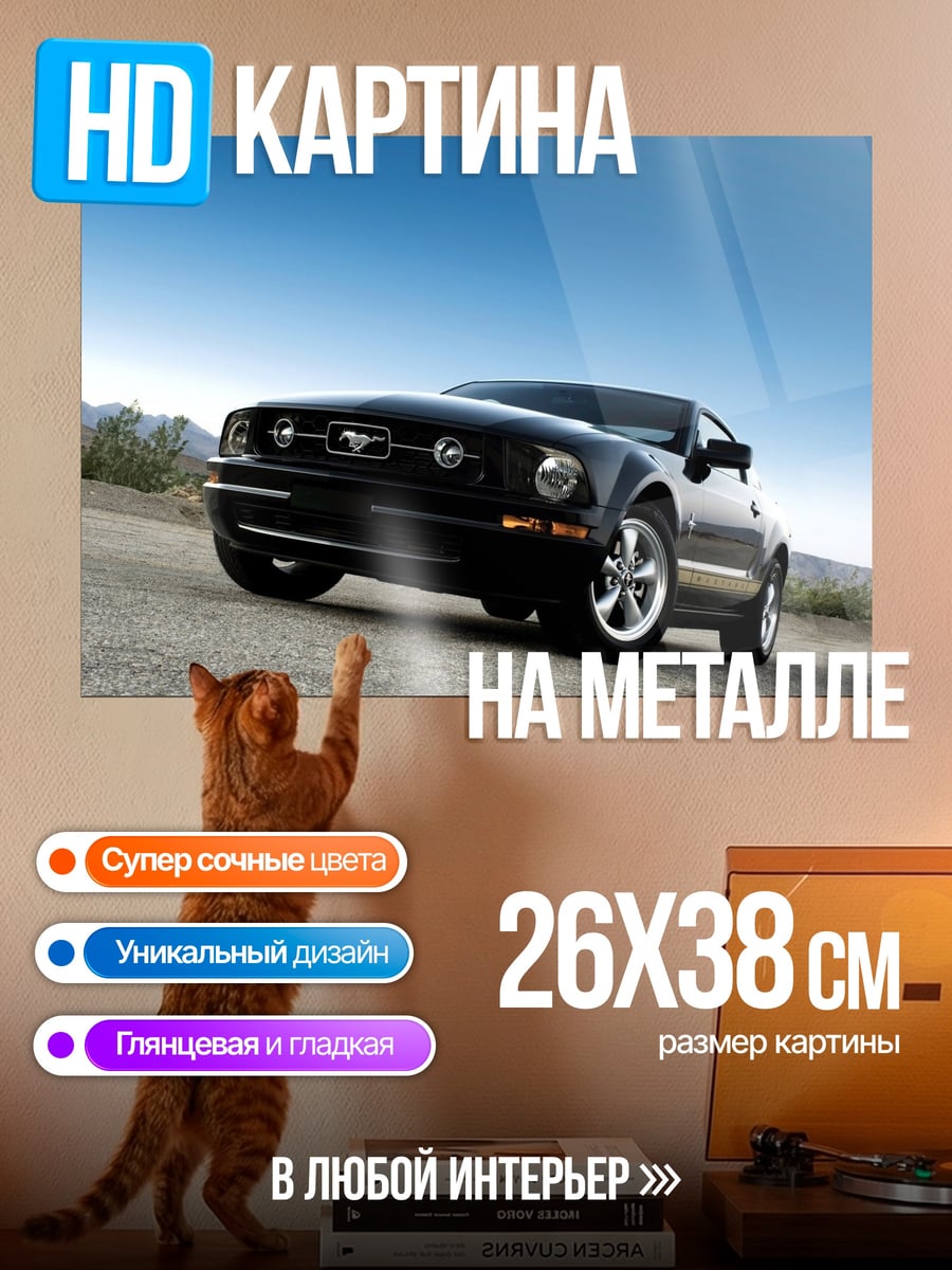 Картина на металле Черный Мустанг