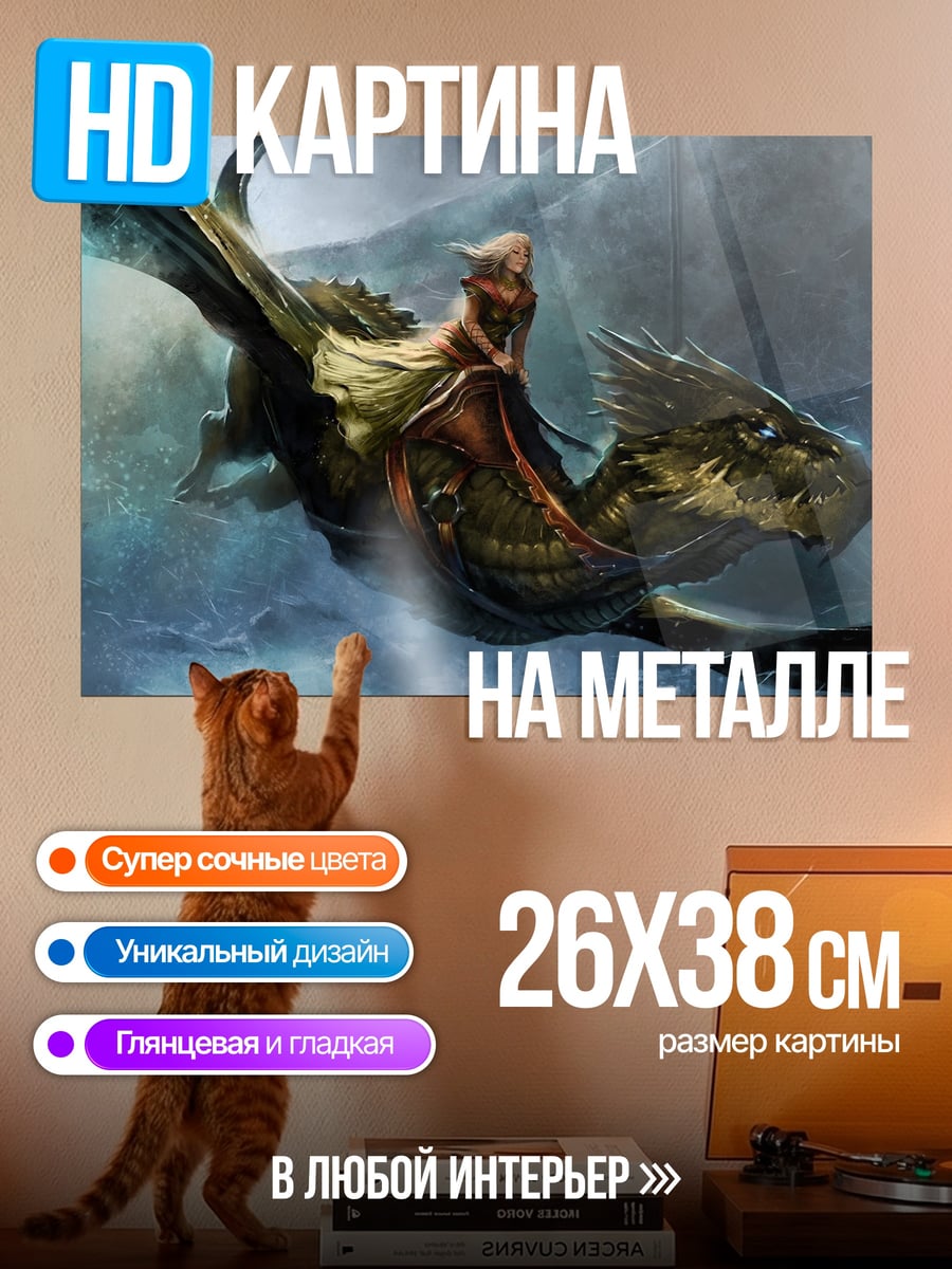 Картина на металле всадница на драконе