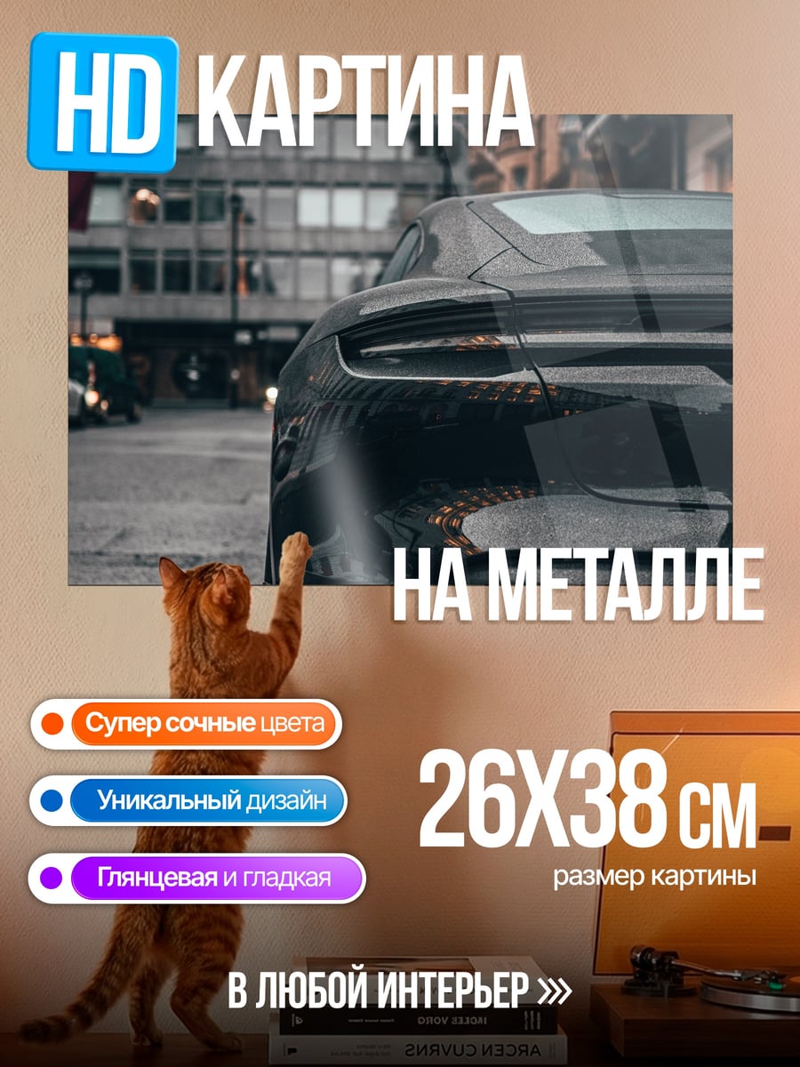 Картина на металле Черный автомобиль
