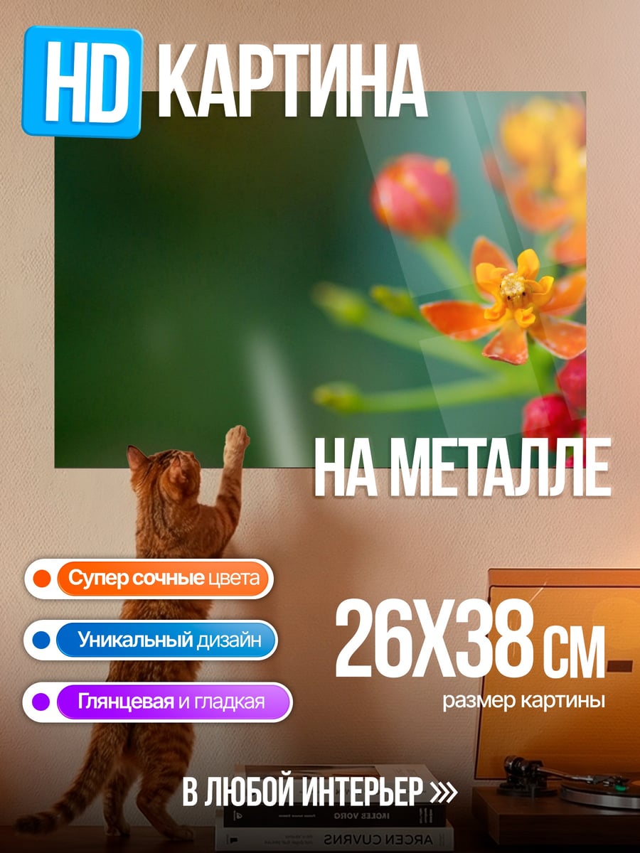 Картина на металле Оранжевые цветы