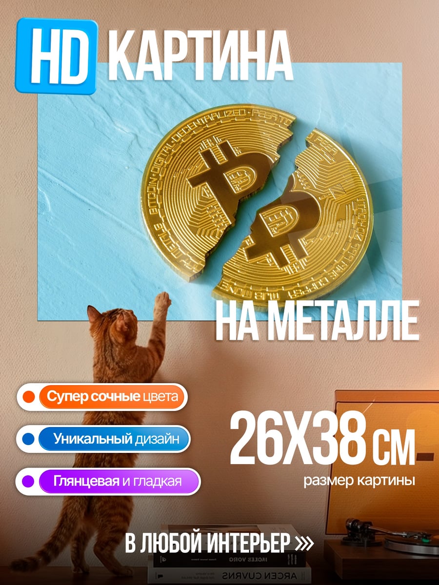 Картина на металле Сломанный биткоин