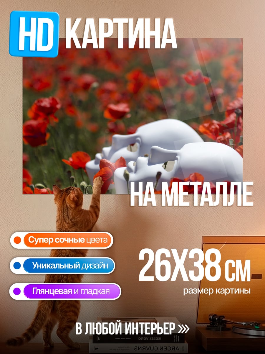 Картина на металле Маки и маски