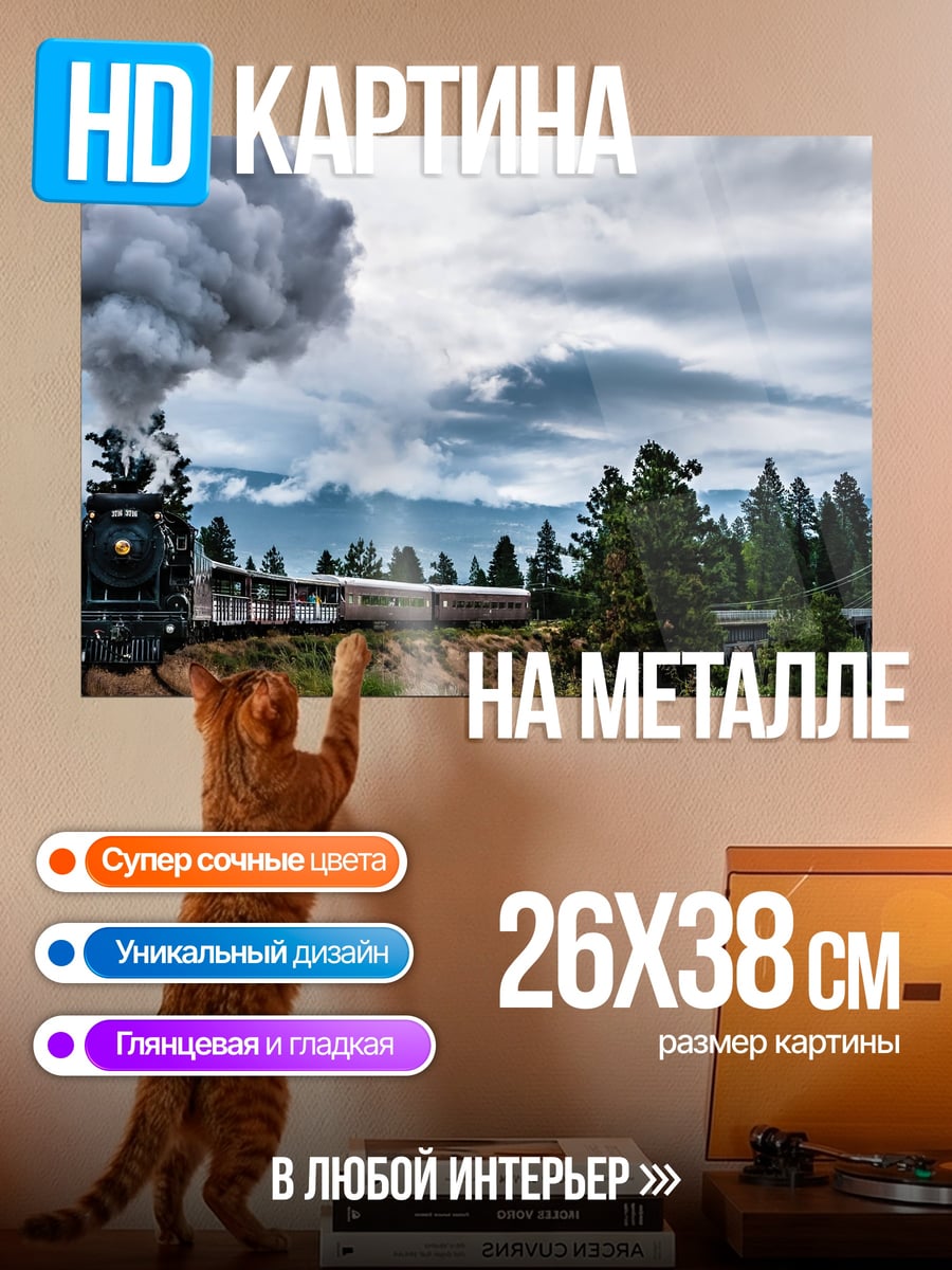 Картина на металле Паровоз в горах