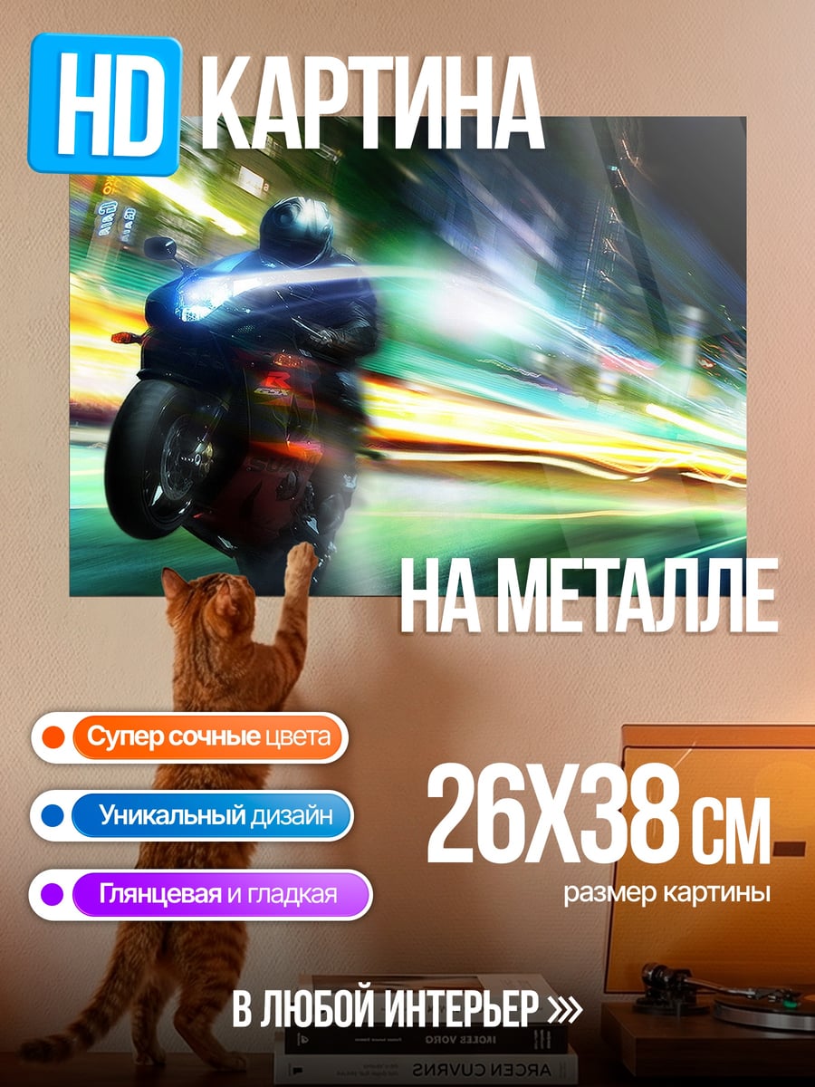Картина на металле Мотоциклист в ночи