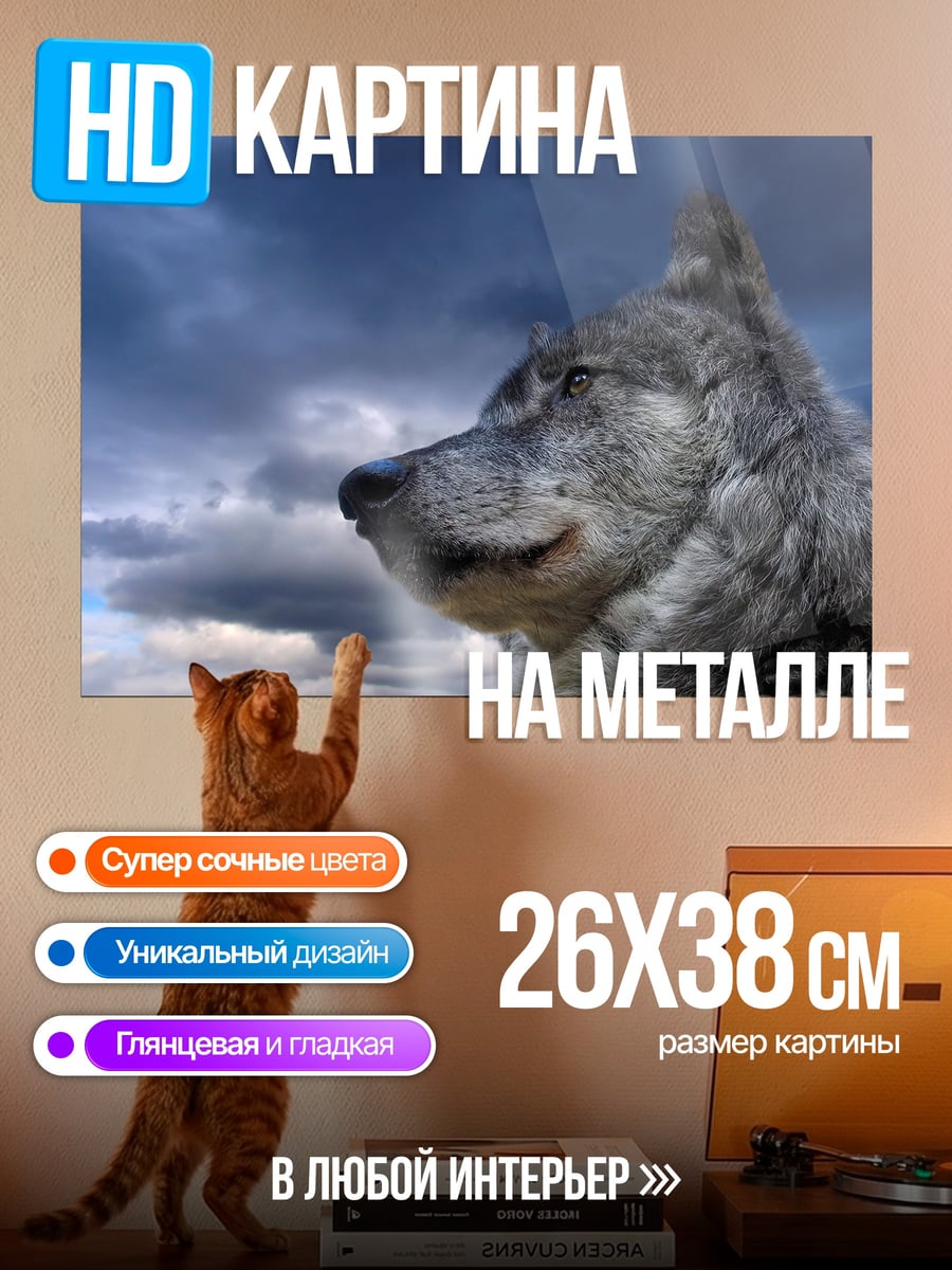 Картина на металле Волк на фоне неба