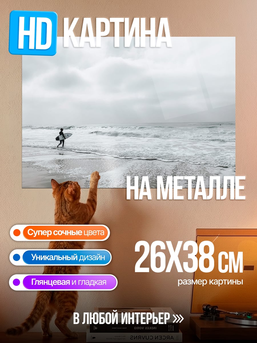 Картина на металле Серфер на берегу