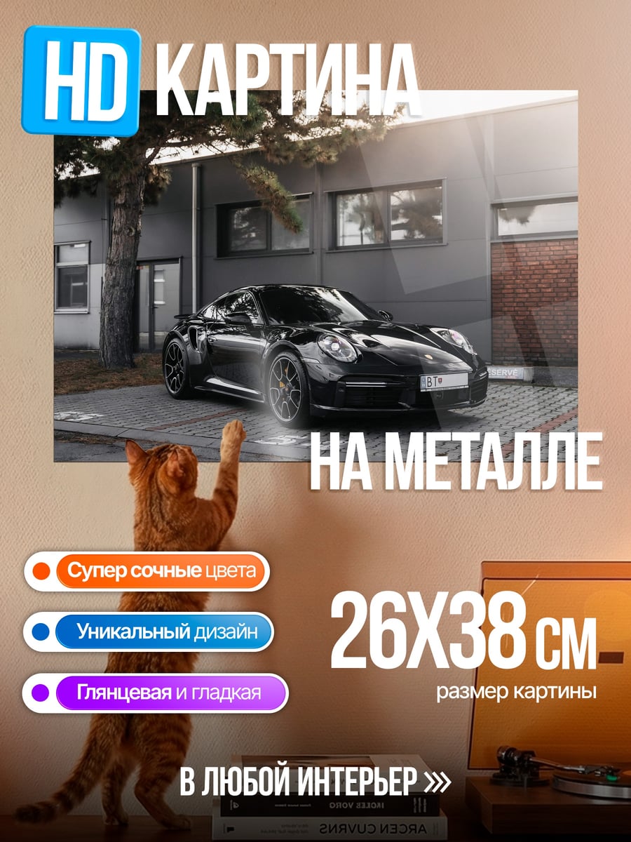 Картина на металле черный спорткар