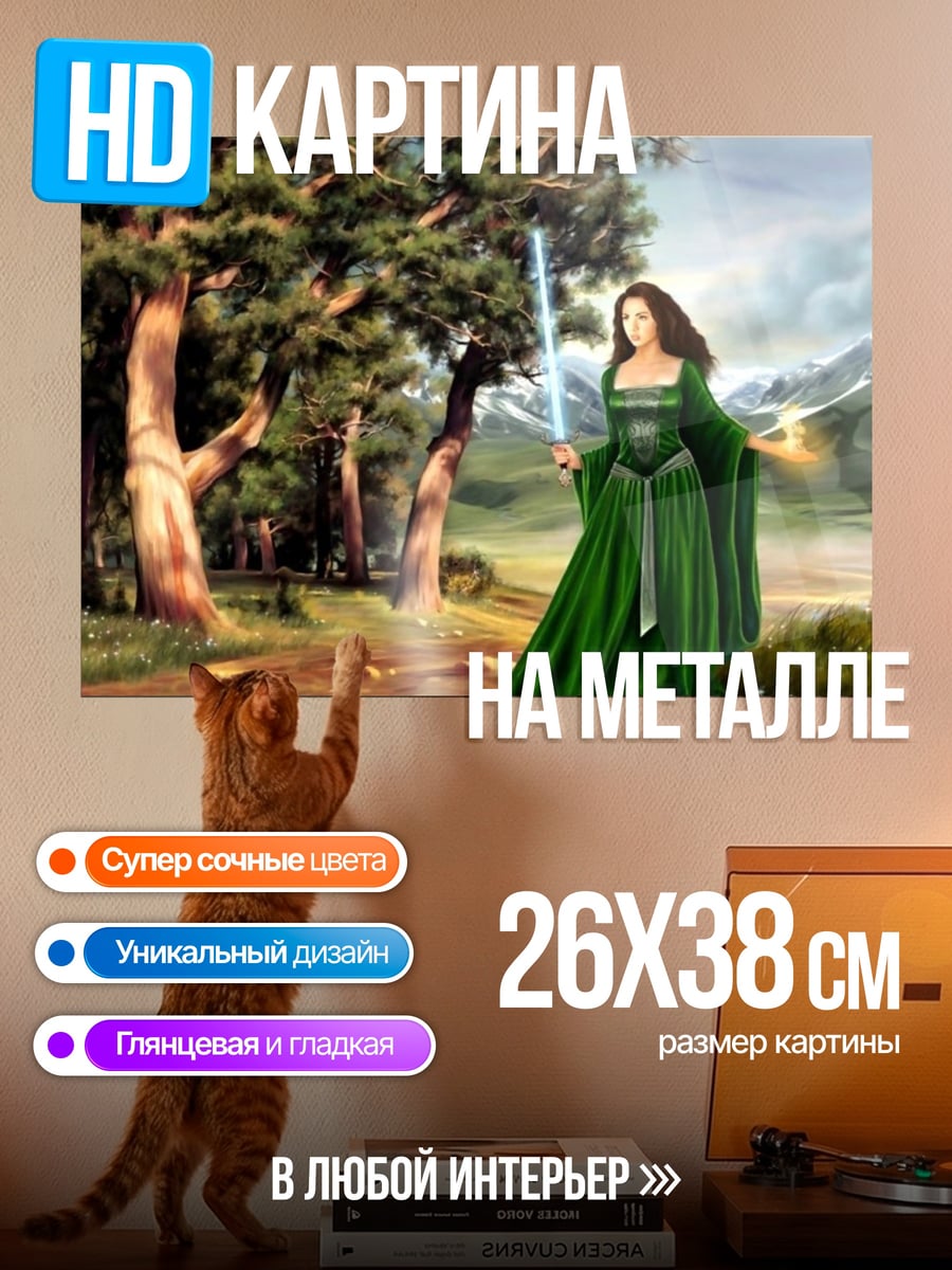 Картина на металле девушка с мечом
