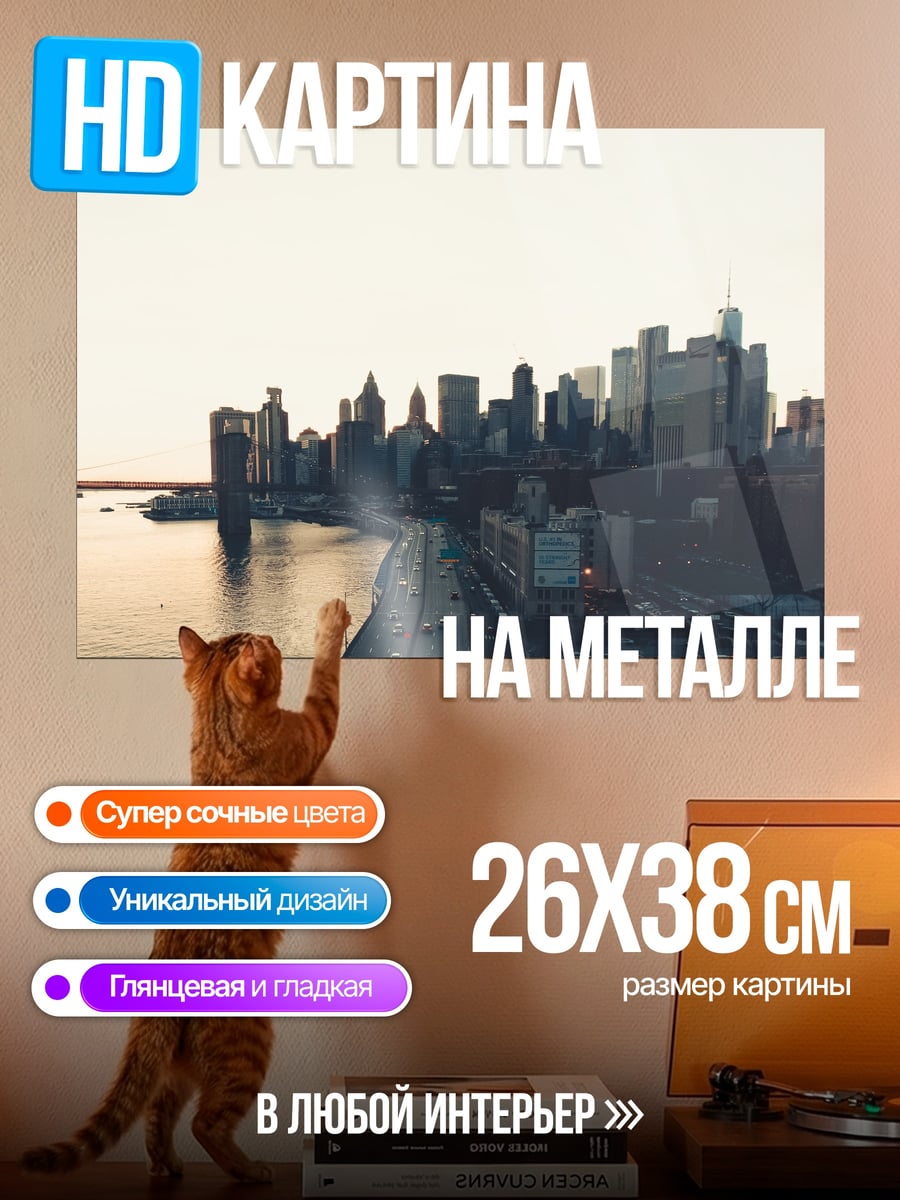 Картина на металле Городской пейзаж на закате